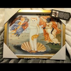 CAROL LEW CATS “Birth Of Venus Cat” Portrait Gold FRAMED ART CANVAS Print 11x14